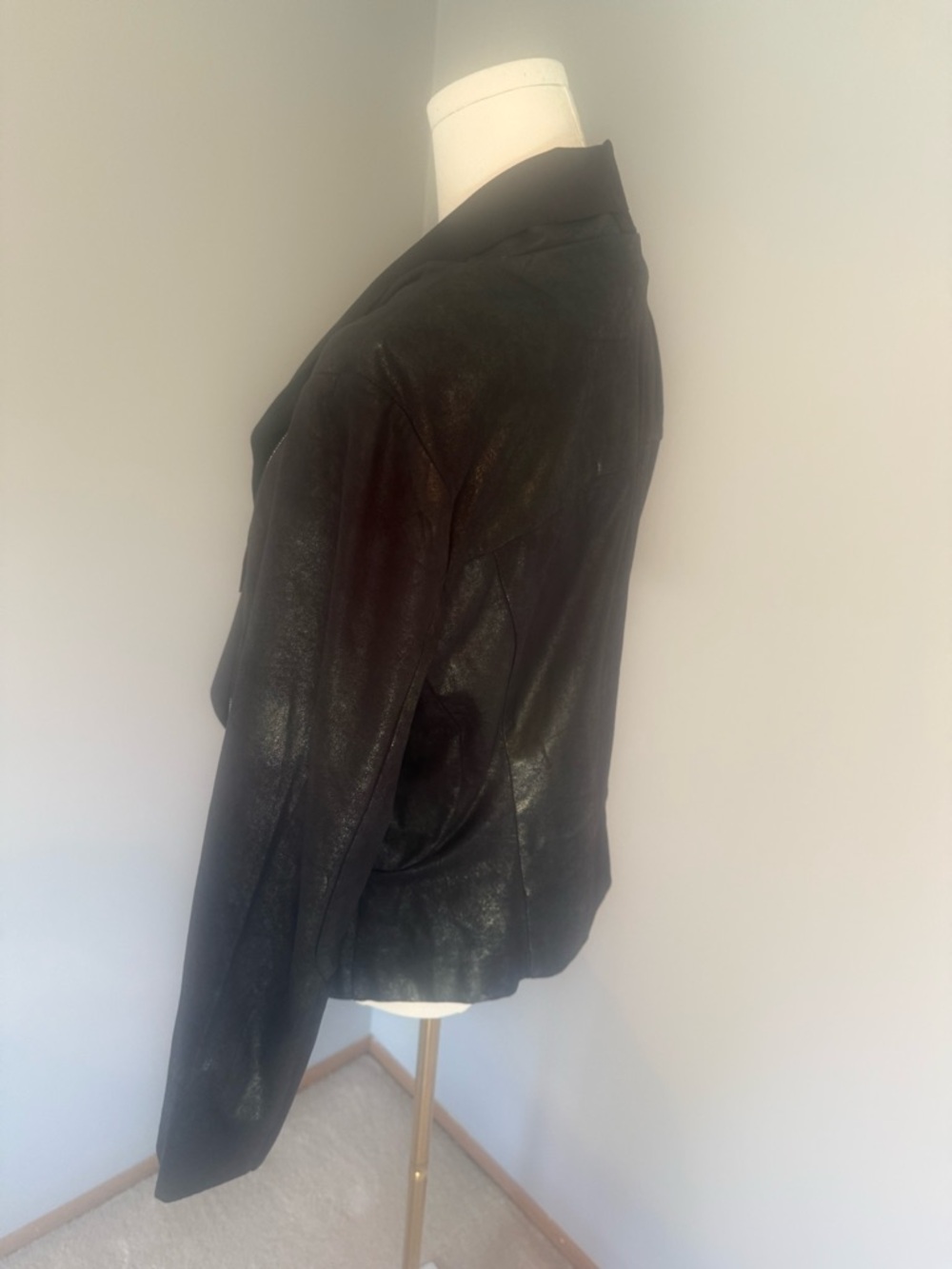 Calvin Klein Black Draped Faux Leather Zip Jacket - Picture 7 of 16